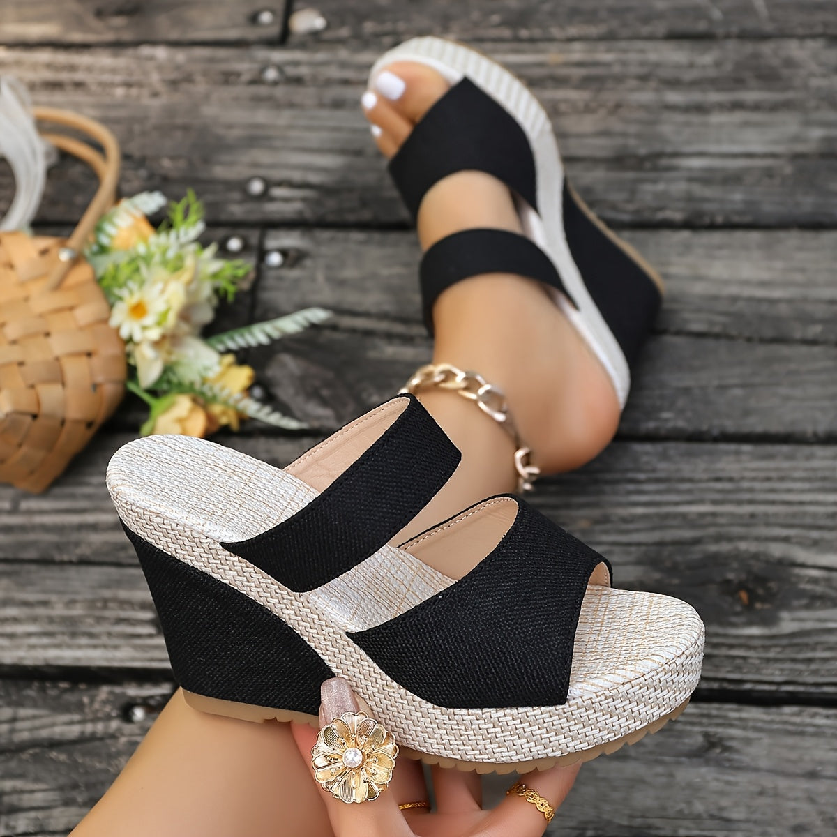 Sophie Denim Wedge Sandals