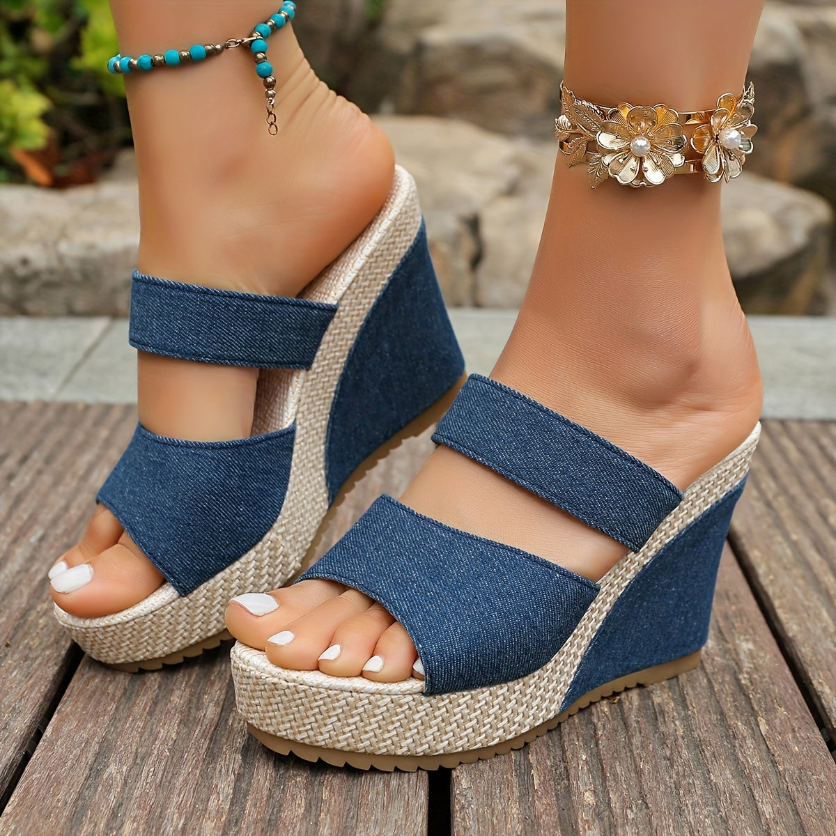 Sophie Denim Wedge Sandals