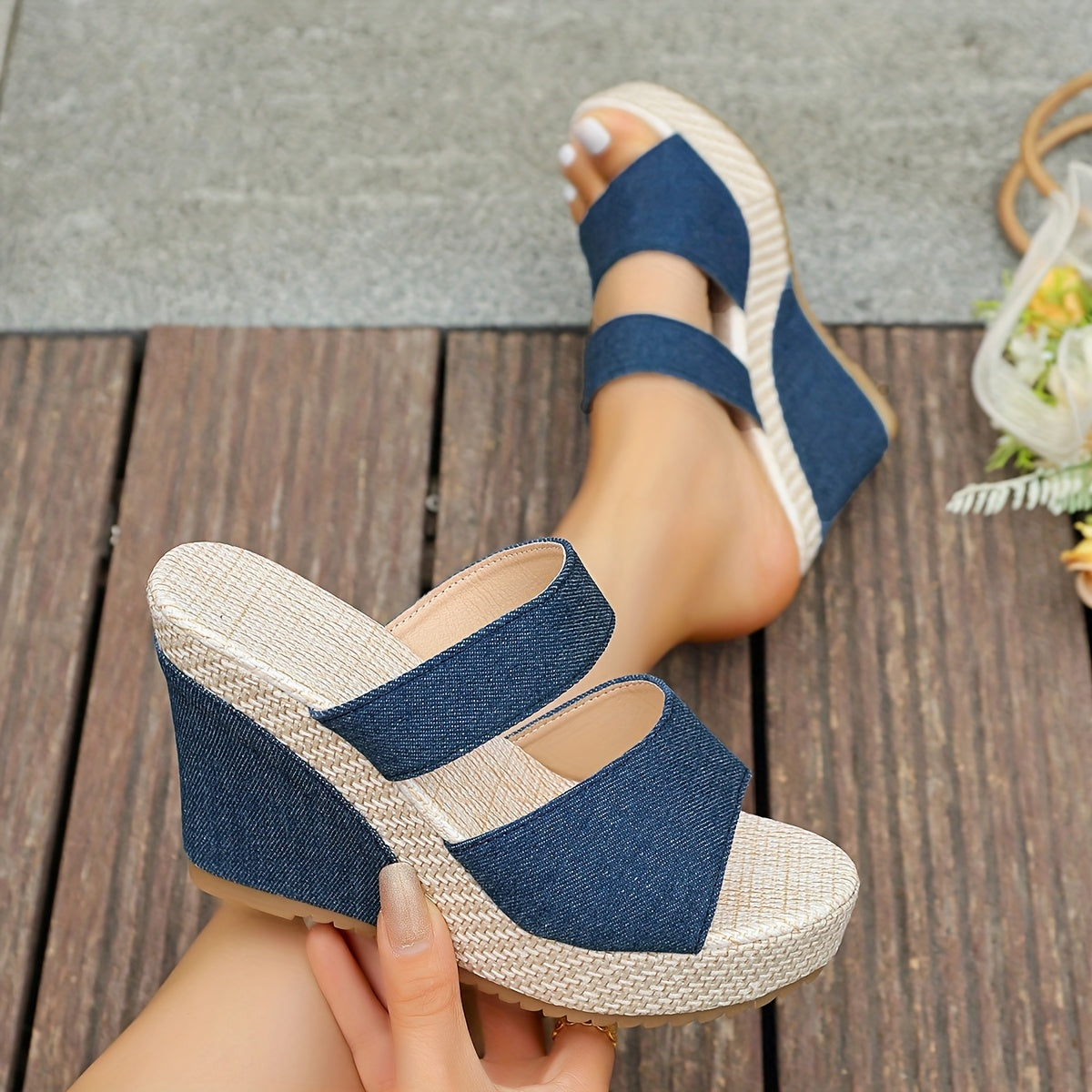 Sophie Denim Wedge Sandals