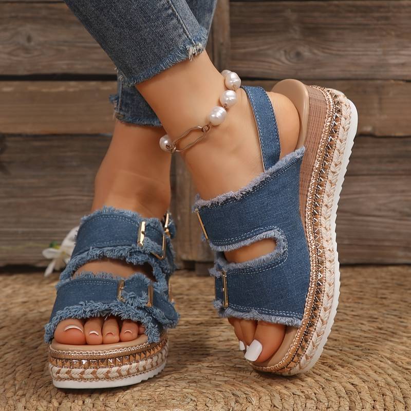 Eleganza Denim Wedge Sandals