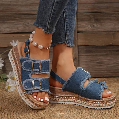 Eleganza Denim Wedge Sandals