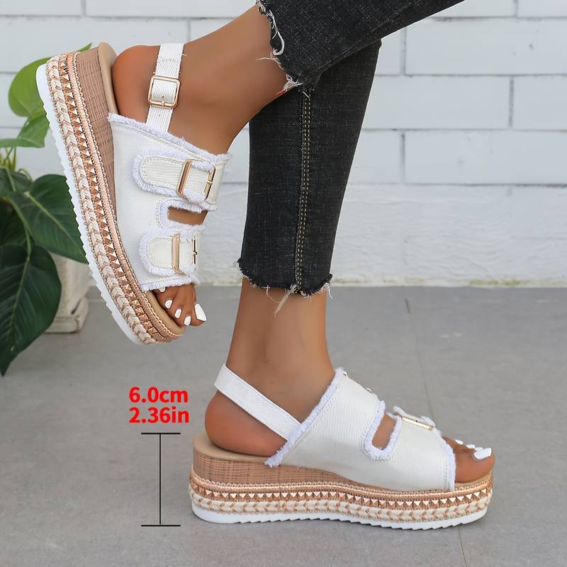 Eleganza Denim Wedge Sandals