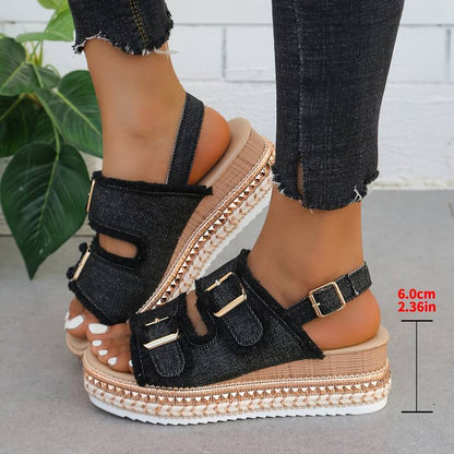 Eleganza Denim Wedge Sandals